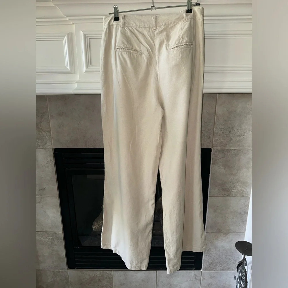 Versona Linen Blend lightweight Khaki Wide Leg Pants Modern - size 10 - Picture 2 of 13